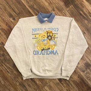 Vintage 1990s Need A Hug Call 1-800 Grandma Collared Teddy Bear Sweatshirt